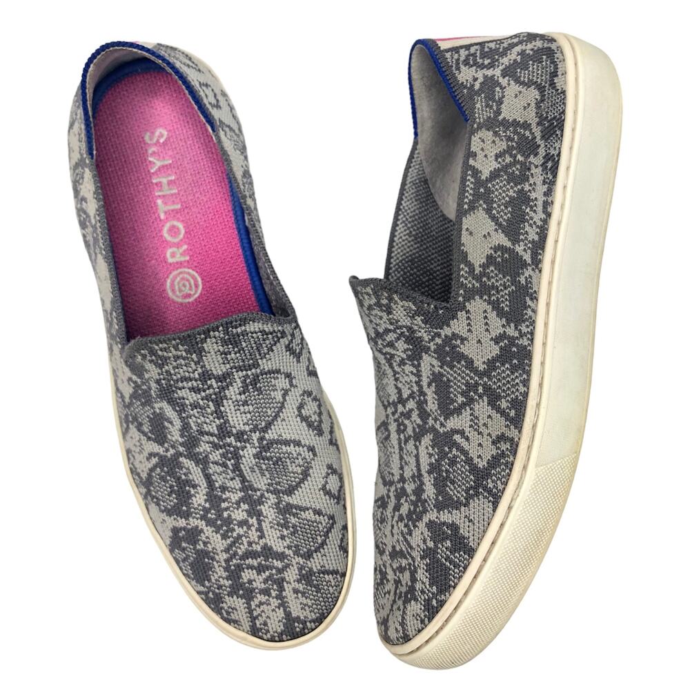 Rothy’s Shoes Snake Python Grey Slip On Flat Sneaker 8